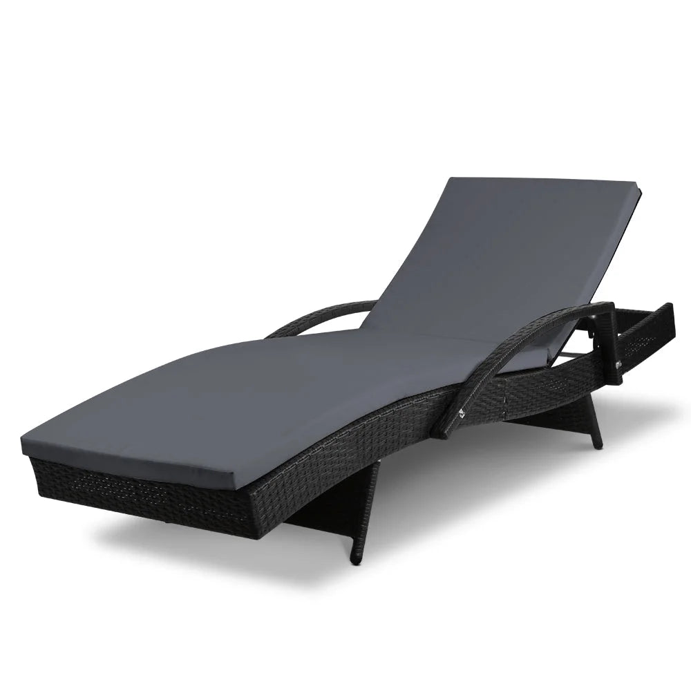 Outdoor Sun Lounge - Black - Gardeon