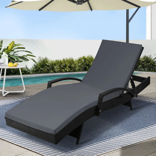 Outdoor Sun Lounge - Black - Gardeon