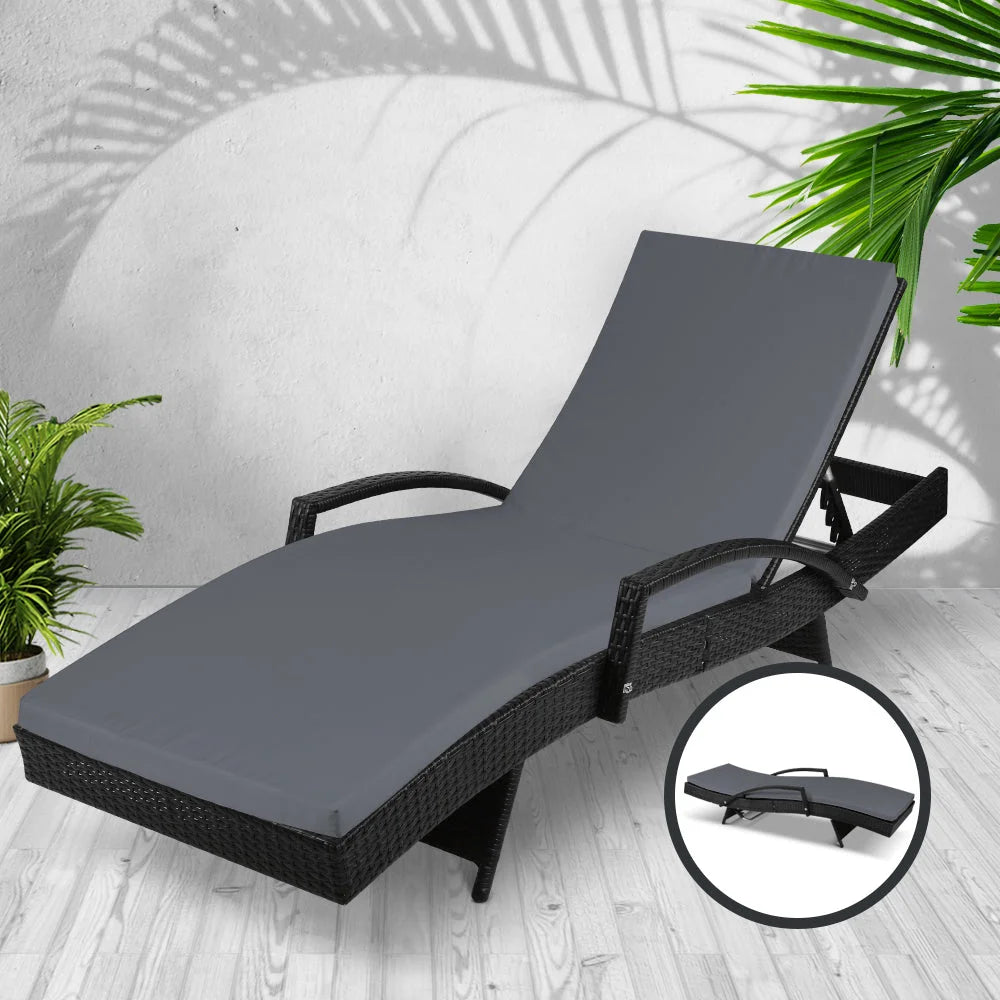 Outdoor Sun Lounge - Black - Gardeon