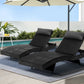 Black wicker outdoor sun lounge with outdoor lounger frame and angled backrest