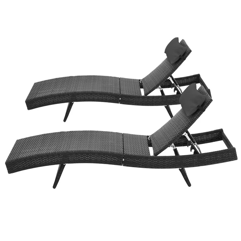 Black wicker outdoor sun lounge with patio sun chair and matching low table