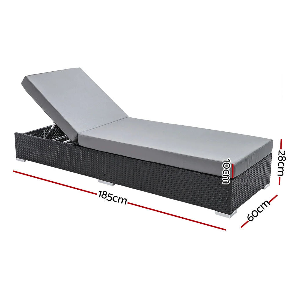 Outdoor Sun Lounge Wicker Lounger Day Bed Rattan Sofa Pool