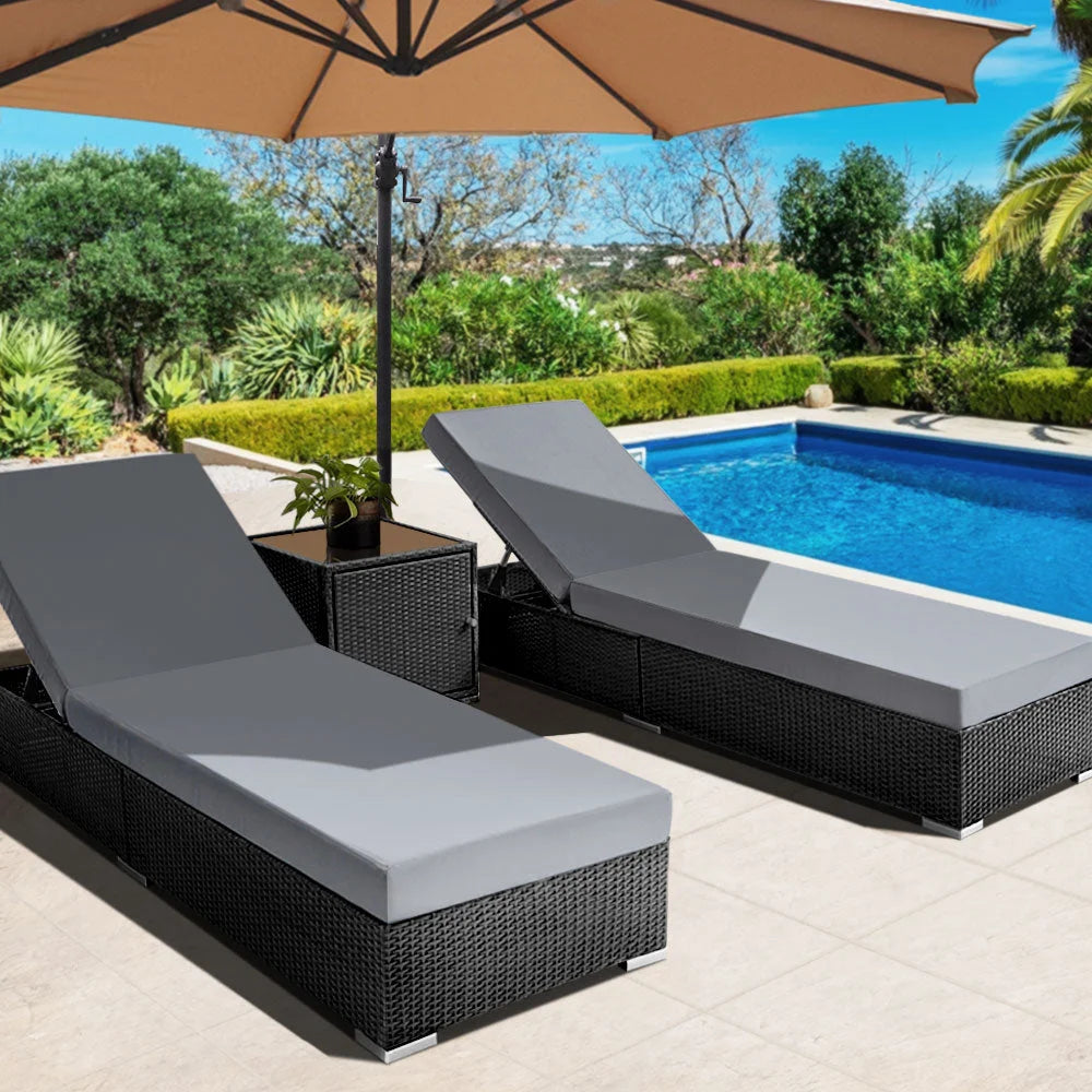 Outdoor Sun Lounge Wicker Lounger Day Bed Rattan Sofa Pool