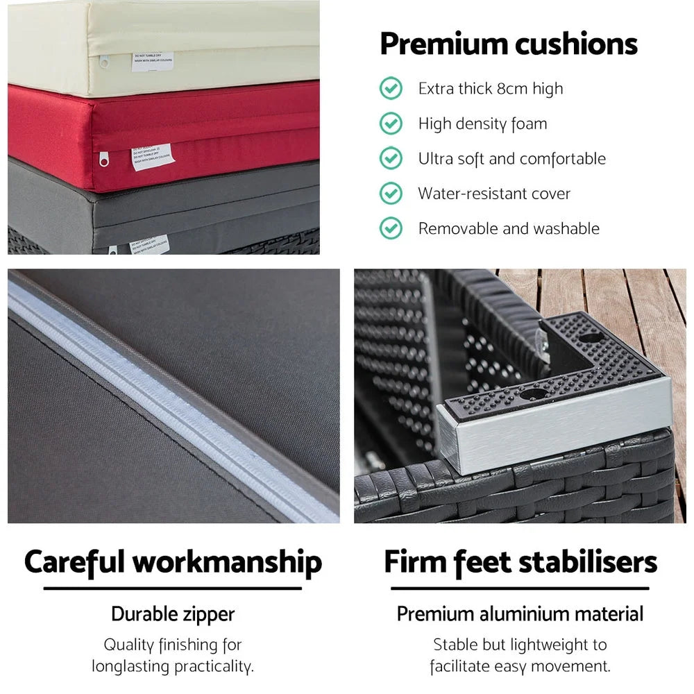 Outdoor Sun Lounge Wicker Lounger Day Bed Rattan Sofa Pool