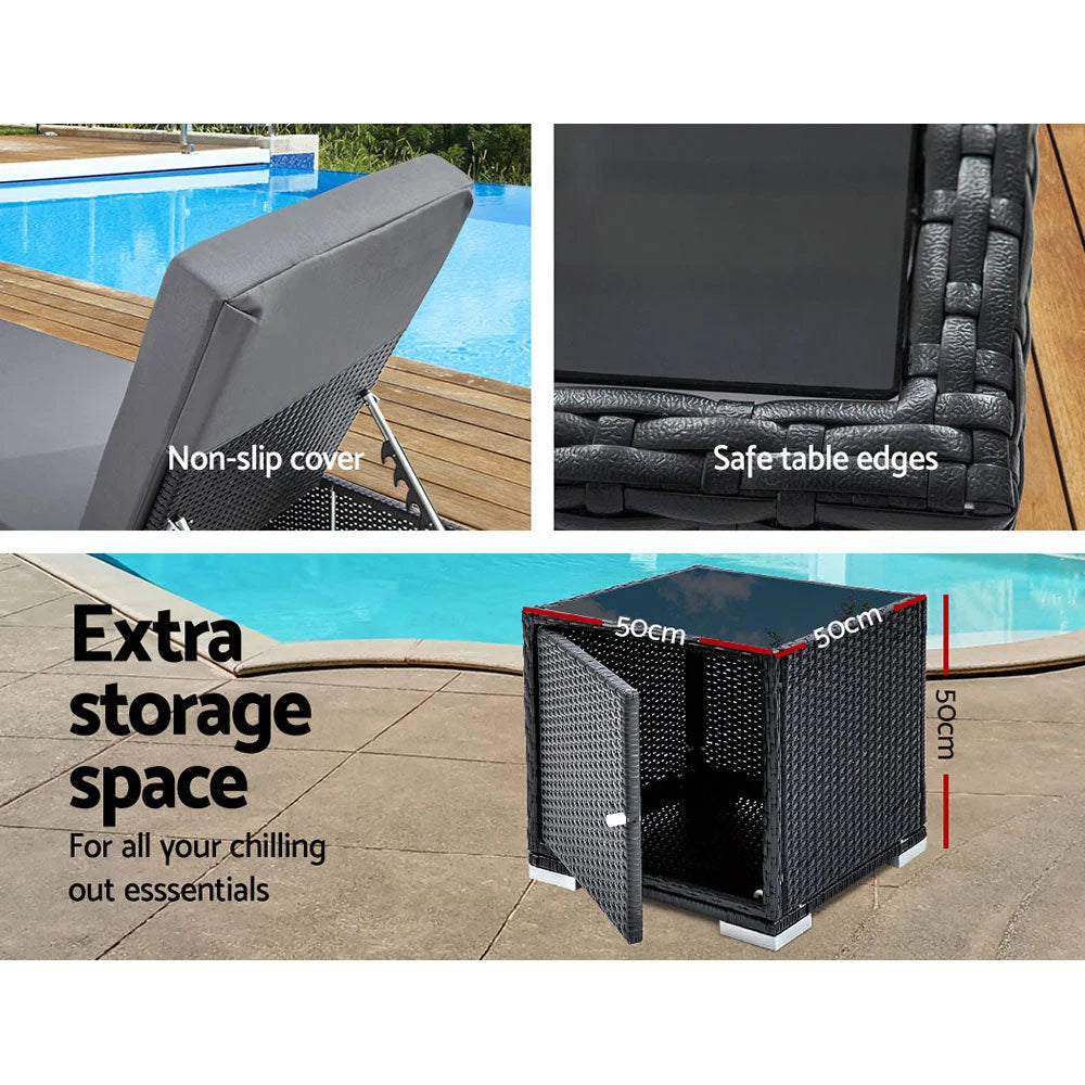 Outdoor Sun Lounge Wicker Lounger Day Bed Rattan Sofa Pool