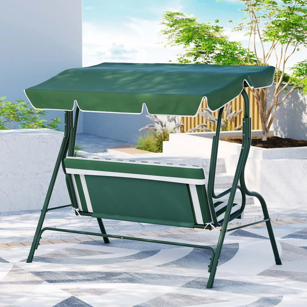 Outdoor Swing Bench Canopy Seater Chair 3 White Green