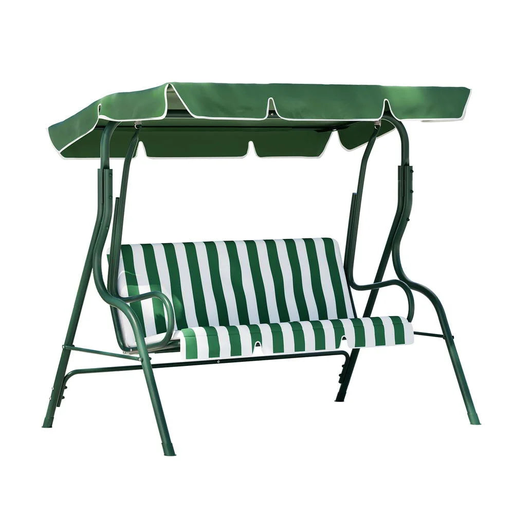 3 Outdoor Swing Bench Canopy Seater Chair White Green