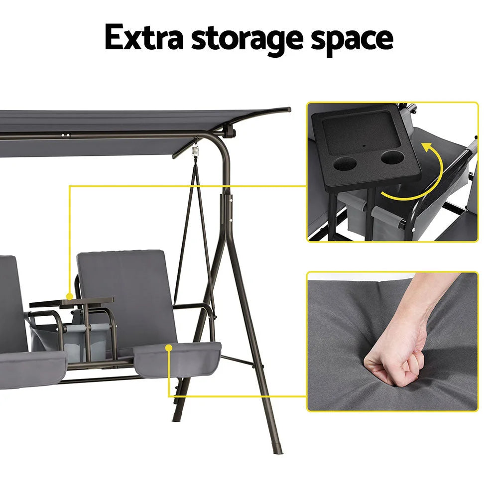 Outdoor Swing Chair Garden Furniture Canopy Cup Holder 2