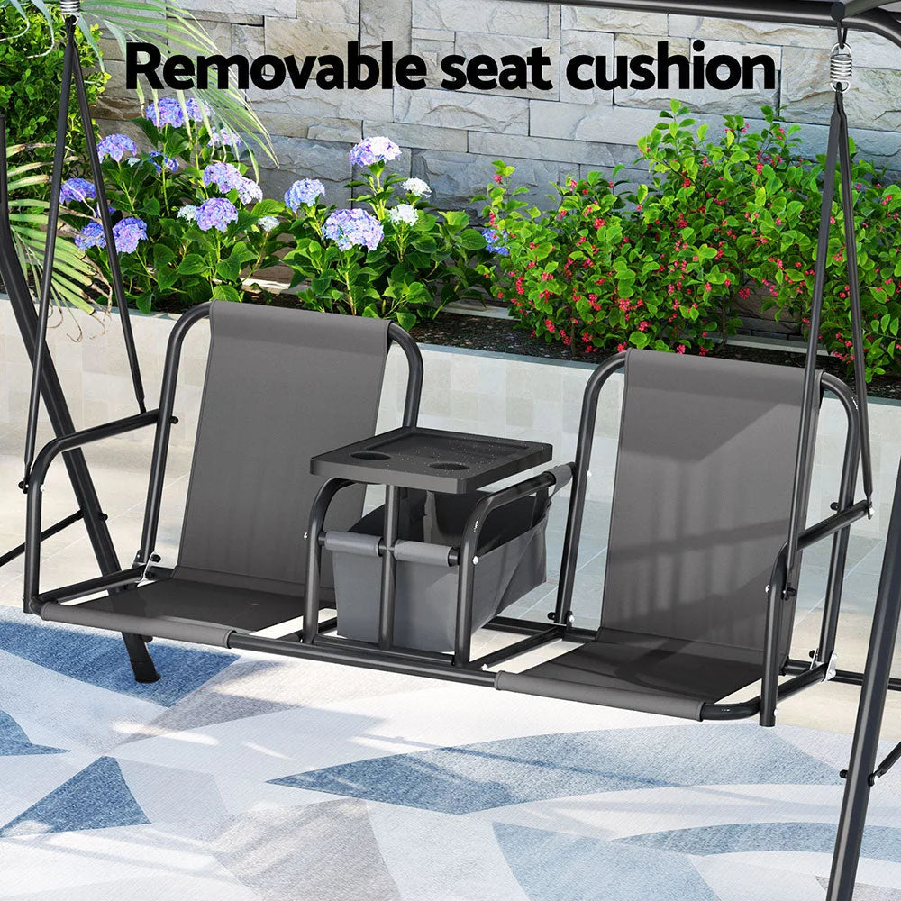 Black grey 2 chair with outdoor patio swing seater