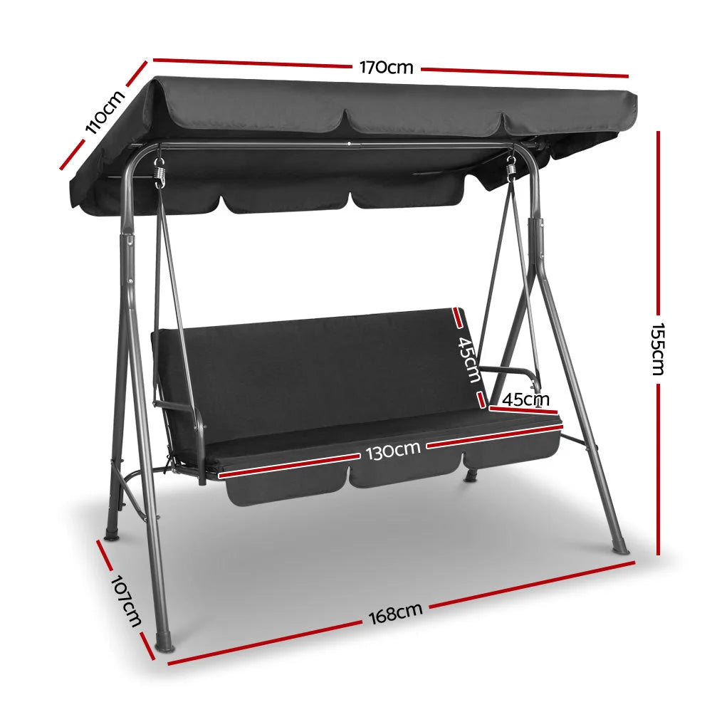 Outdoor Swing Chair Hammock 3-Seater Bench Seat with Canopy