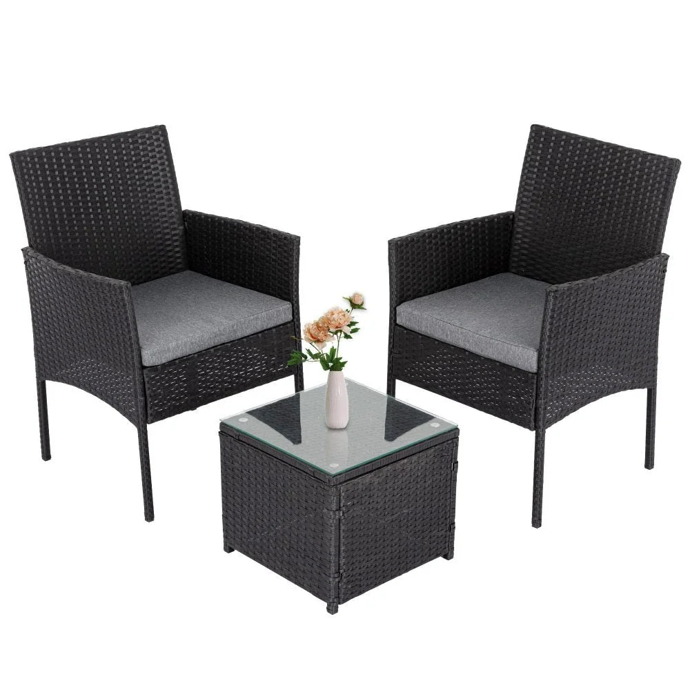 Outdoor Table and Chairs Set 3PC - Black