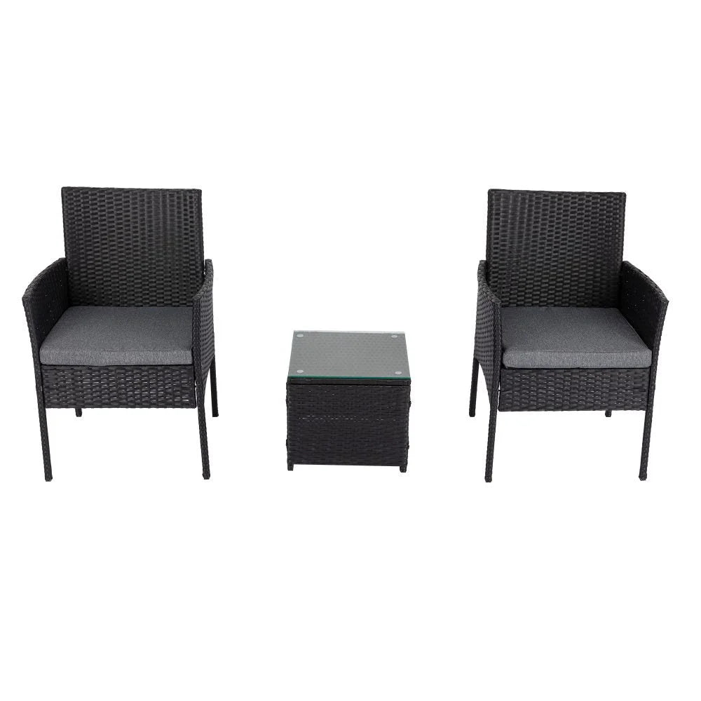 Outdoor Table and Chairs Set 3PC - Black
