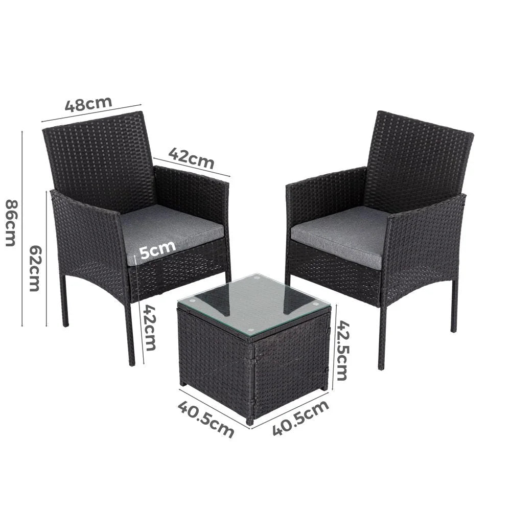 Outdoor Table and Chairs Set 3PC - Black