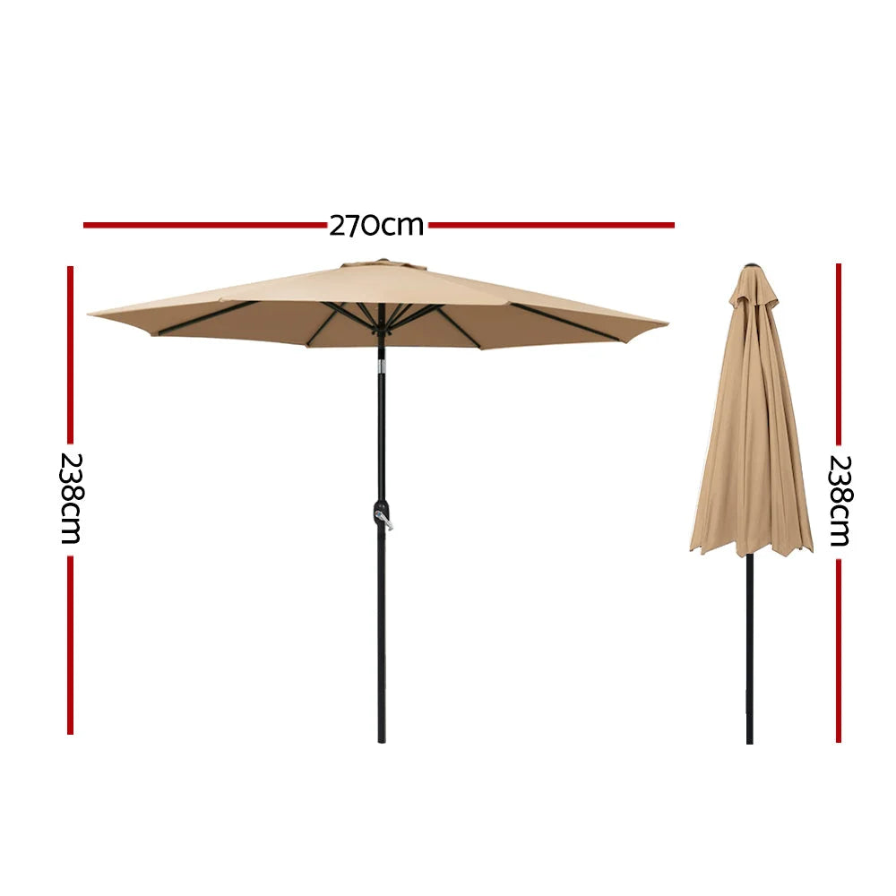 Outdoor Umbrella 2.7M Pole Stand Garden Sun - Beige