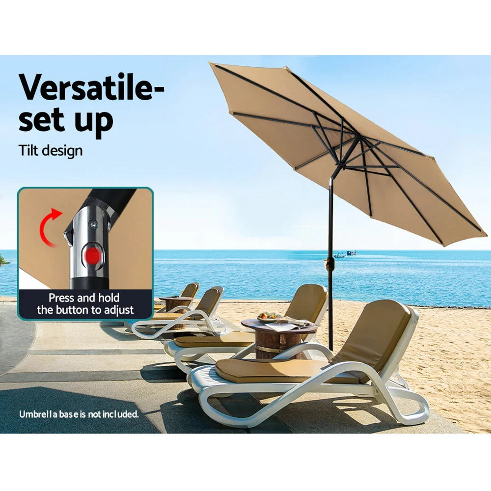 Outdoor Umbrella 2.7M Pole Stand Garden Sun - Beige
