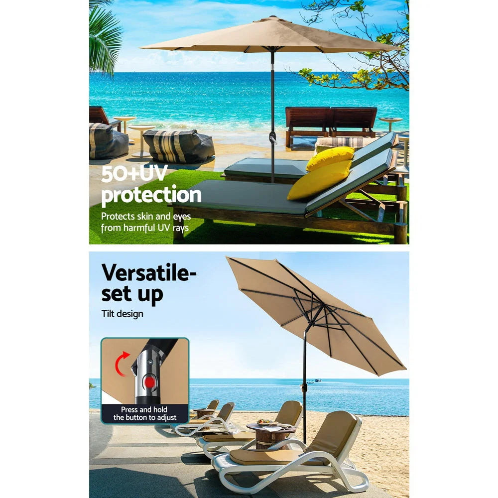 Outdoor Umbrella 2.7M with Base and Pole Stand for Garden