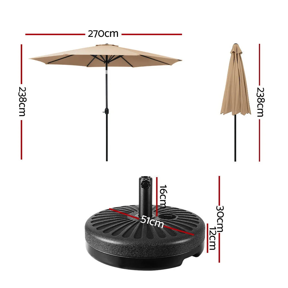 Outdoor Umbrella 2.7M with Base and Pole Stand for Garden