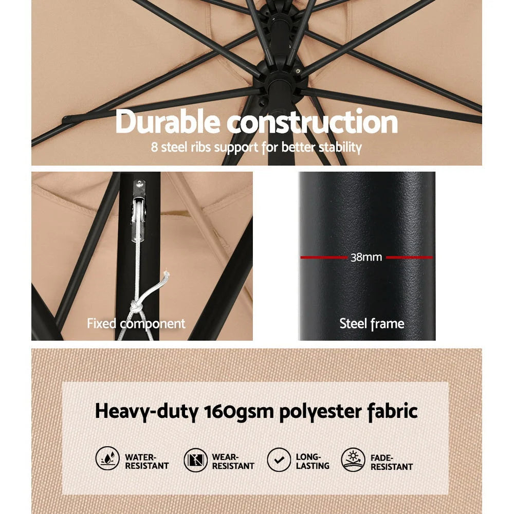 Outdoor Umbrella 2.7M with Base and Pole Stand for Garden