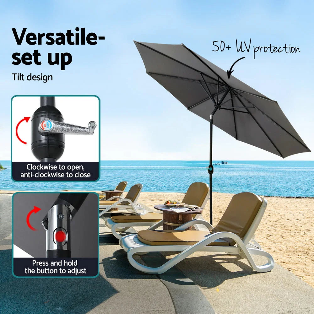 Outdoor Umbrella 2.7M with Base Pole Stand - Garden Sun
