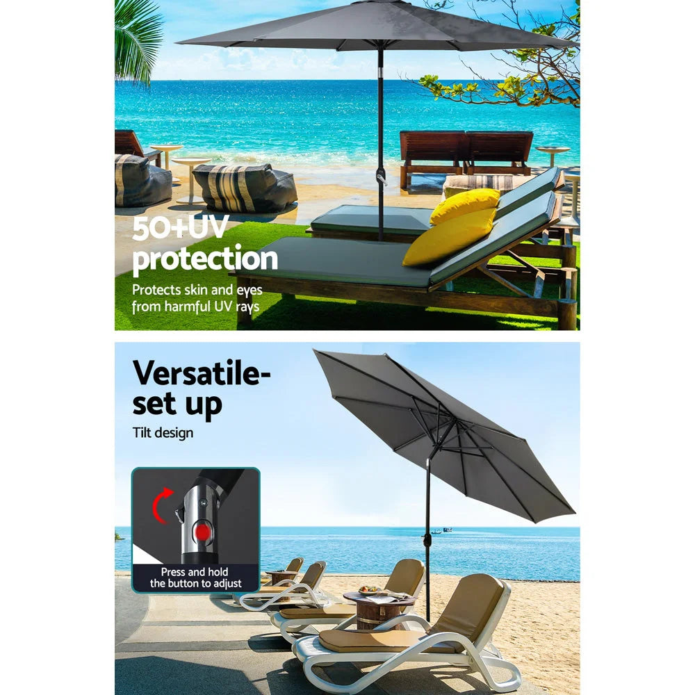 Outdoor Umbrella 3M Base Beach Pole Garden Tilt Sun Patio