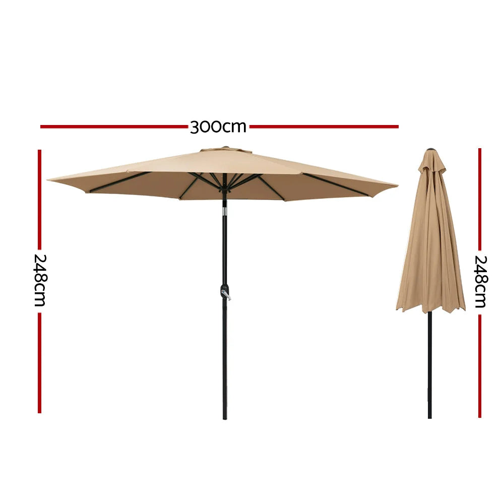 Outdoor Umbrella 3M Beach Pole Garden Patio Tilt - Beige