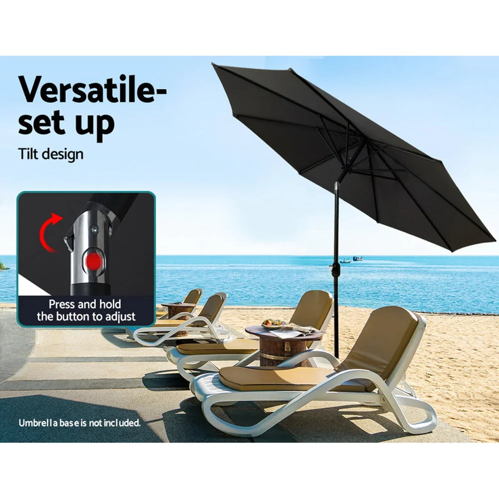 Outdoor Umbrella 3M Beach Pole Garden Patio Tilt - Black