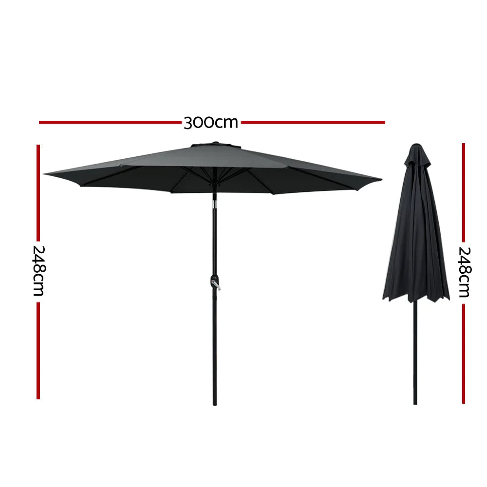 Outdoor Umbrella 3M Beach Pole Garden Patio Tilt - Black