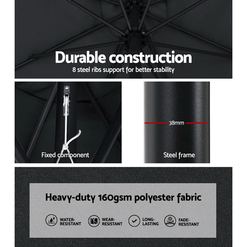 Outdoor Umbrella 3M Beach Pole Garden Patio Tilt - Black
