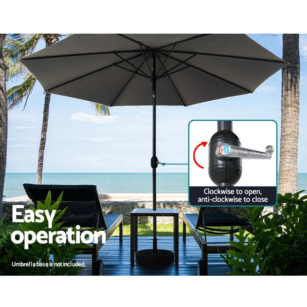 Outdoor Umbrella 3M Beach Pole Garden Patio Tilt - Charcoal