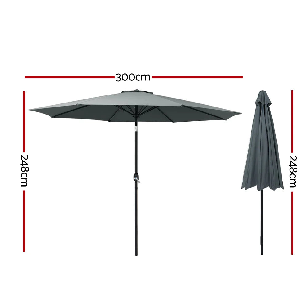 Outdoor Umbrella 3M Beach Pole Garden Patio Tilt - Charcoal