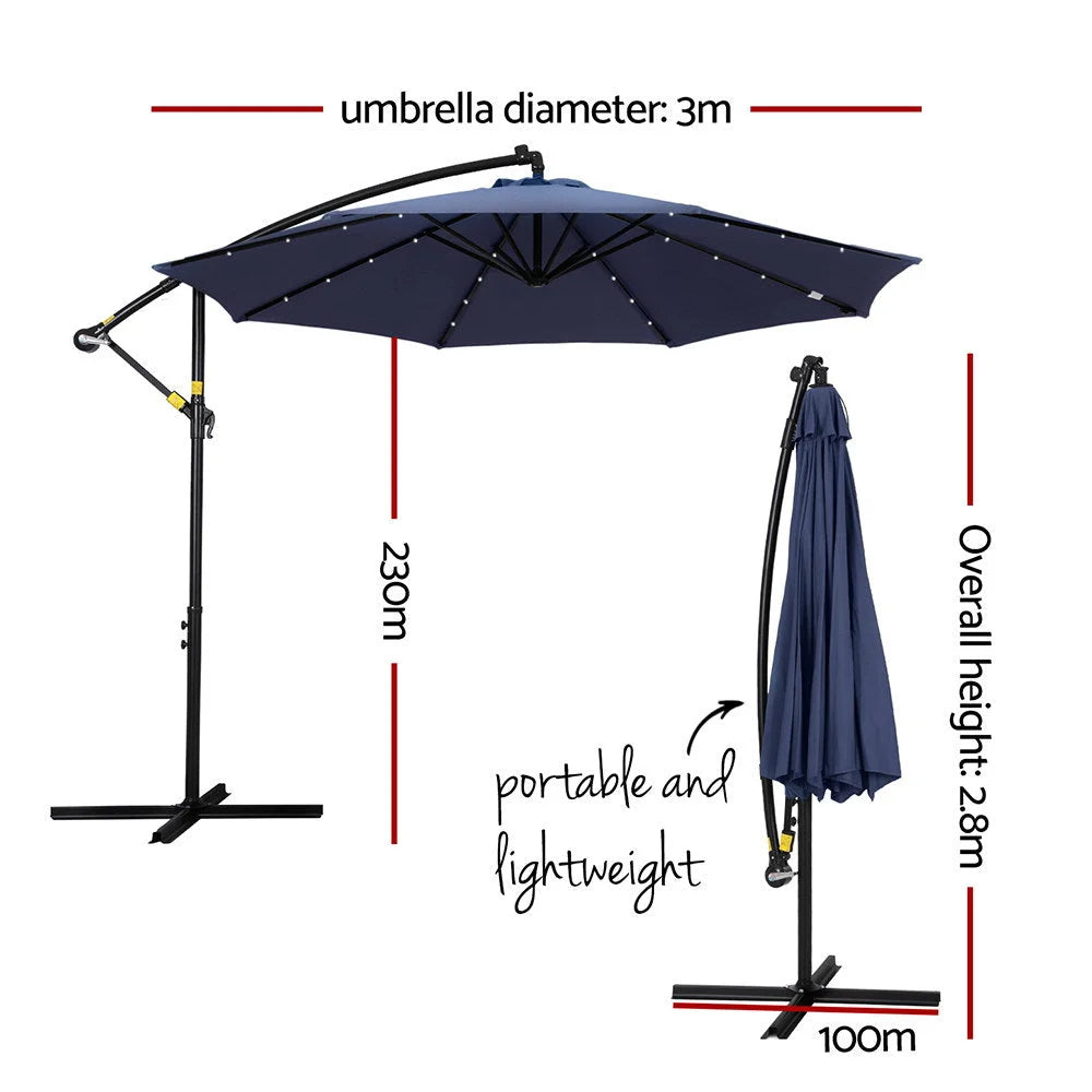 Outdoor Umbrella 3M Cantilever Beach LED - Umbrella Garden