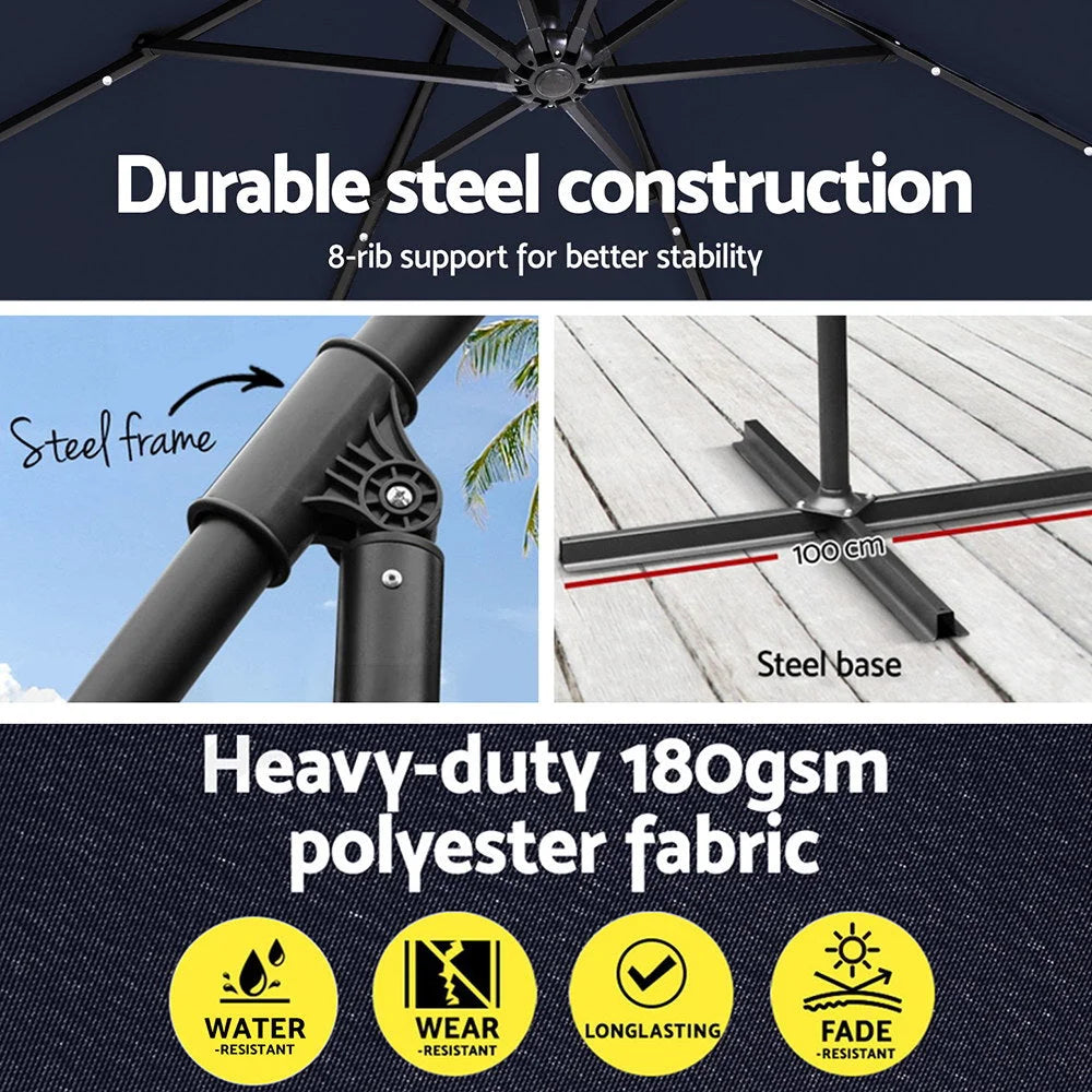Outdoor Umbrella 3M Cantilever Beach LED - Umbrella Garden