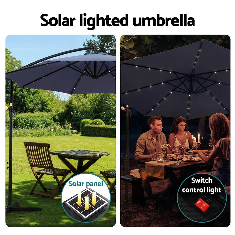 Outdoor Umbrella 3M Cantilever Beach LED - Umbrella Garden