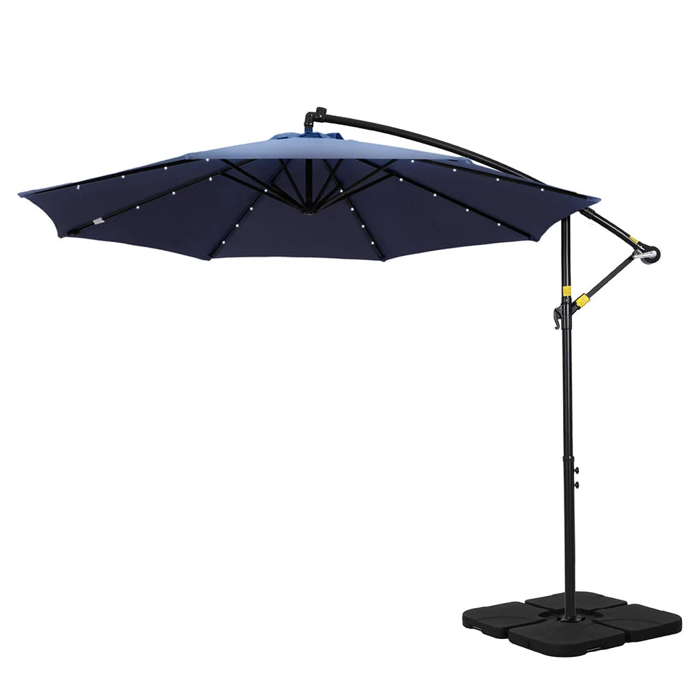 Outdoor Umbrella 3M Cantilever Beach LED with Base - Garden