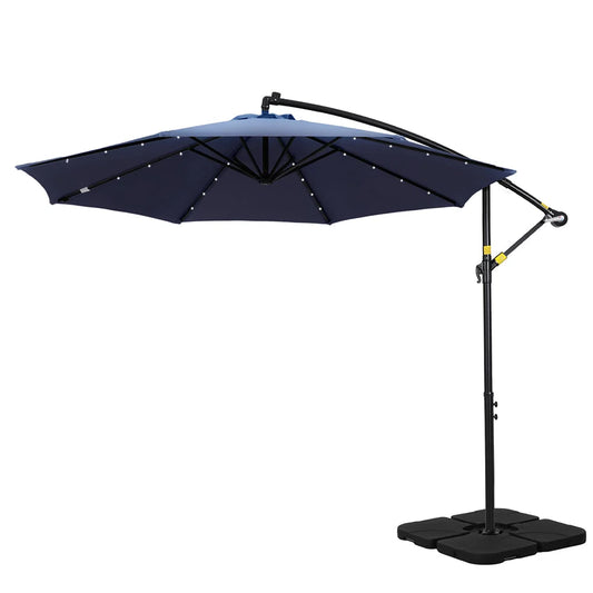 Outdoor Umbrella 3M Cantilever Beach LED with Base - Garden