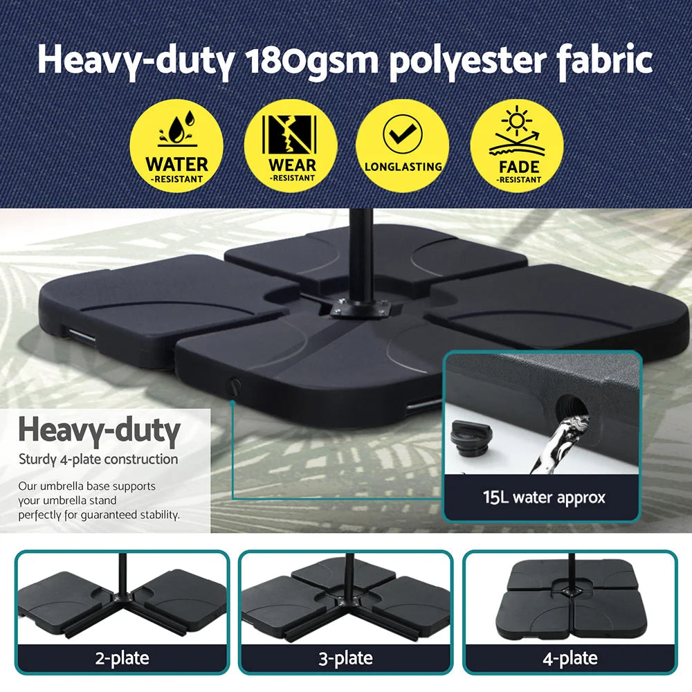 Outdoor Umbrella 3M Cantilever Beach LED with Base - Garden