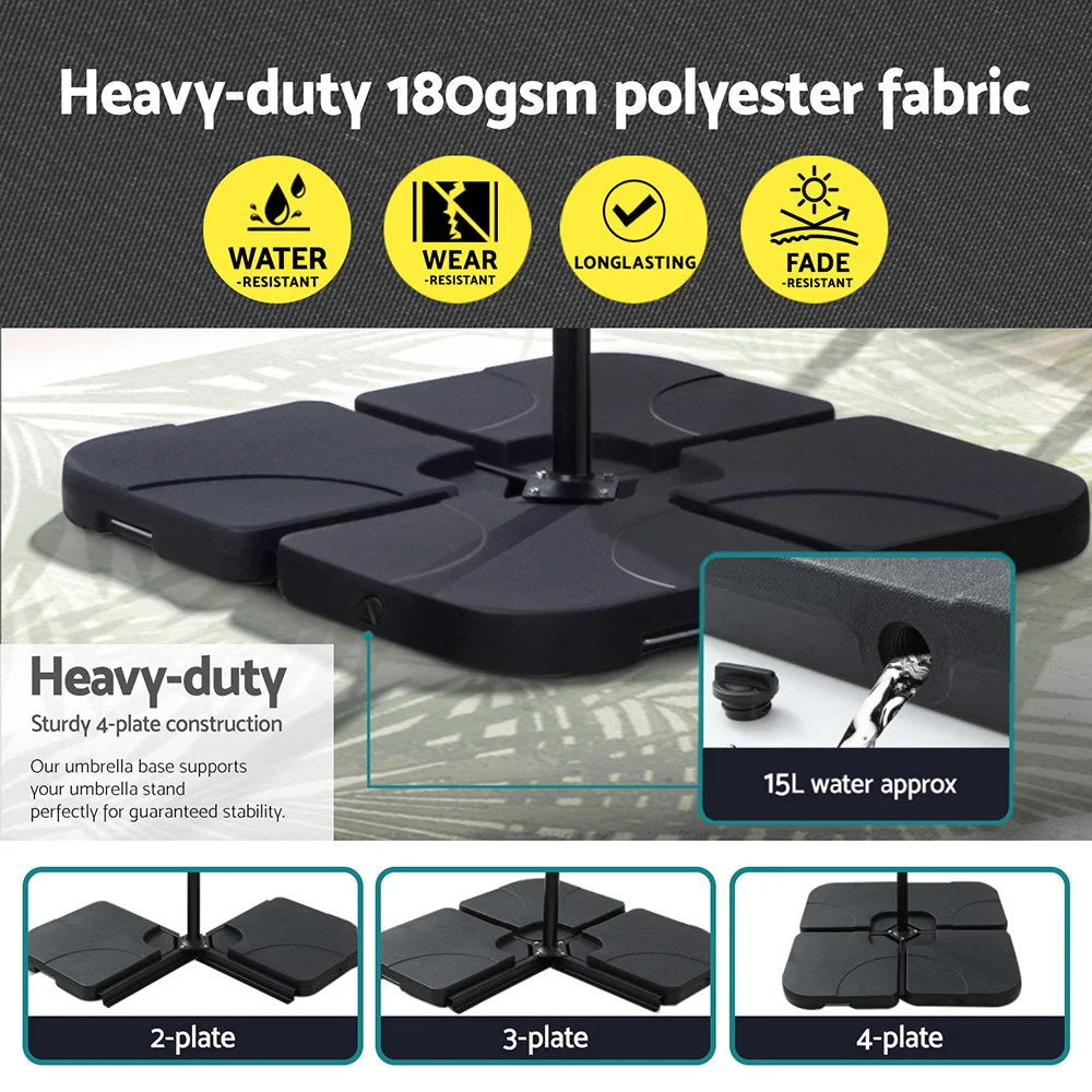 Outdoor Umbrella 3M Cantilever Beach LED with Base - Garden