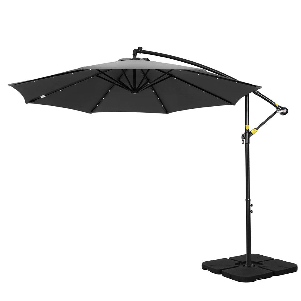 Outdoor Umbrella 3M Cantilever Beach LED with Base - Garden