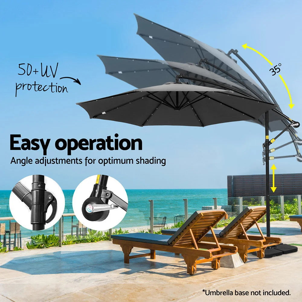 Outdoor Umbrella 3M Cantilever Beach LED with Base - Garden