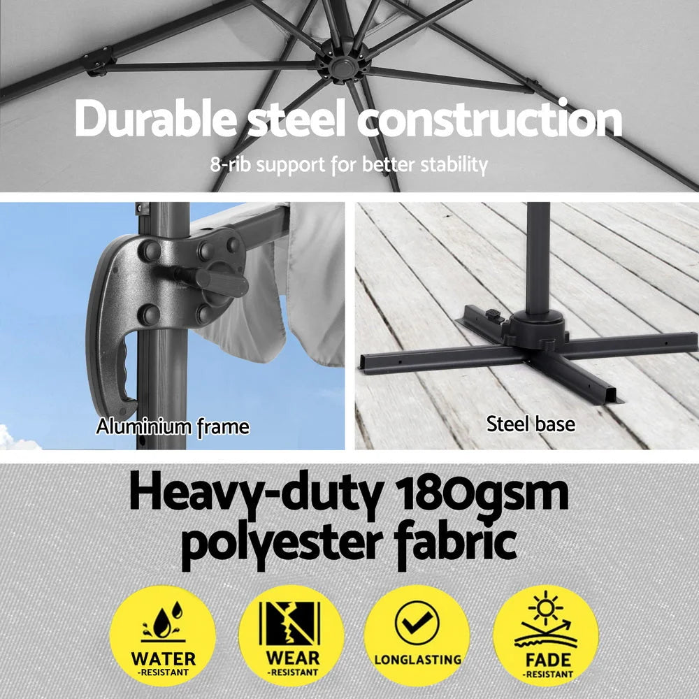 Outdoor Umbrella 3M Cantilever Beach Roma - 360° Tilt Grey