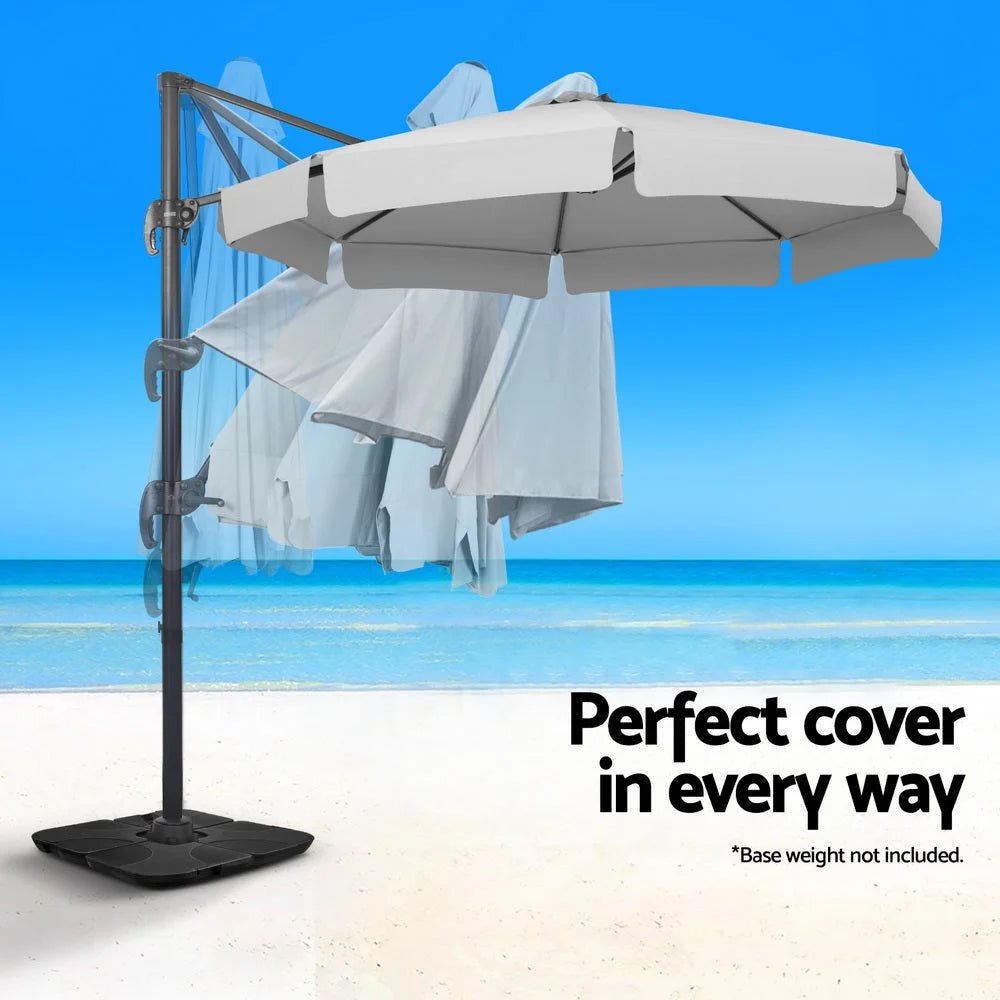 Outdoor Umbrella 3M Cantilever Beach Roma - 360° Tilt Grey