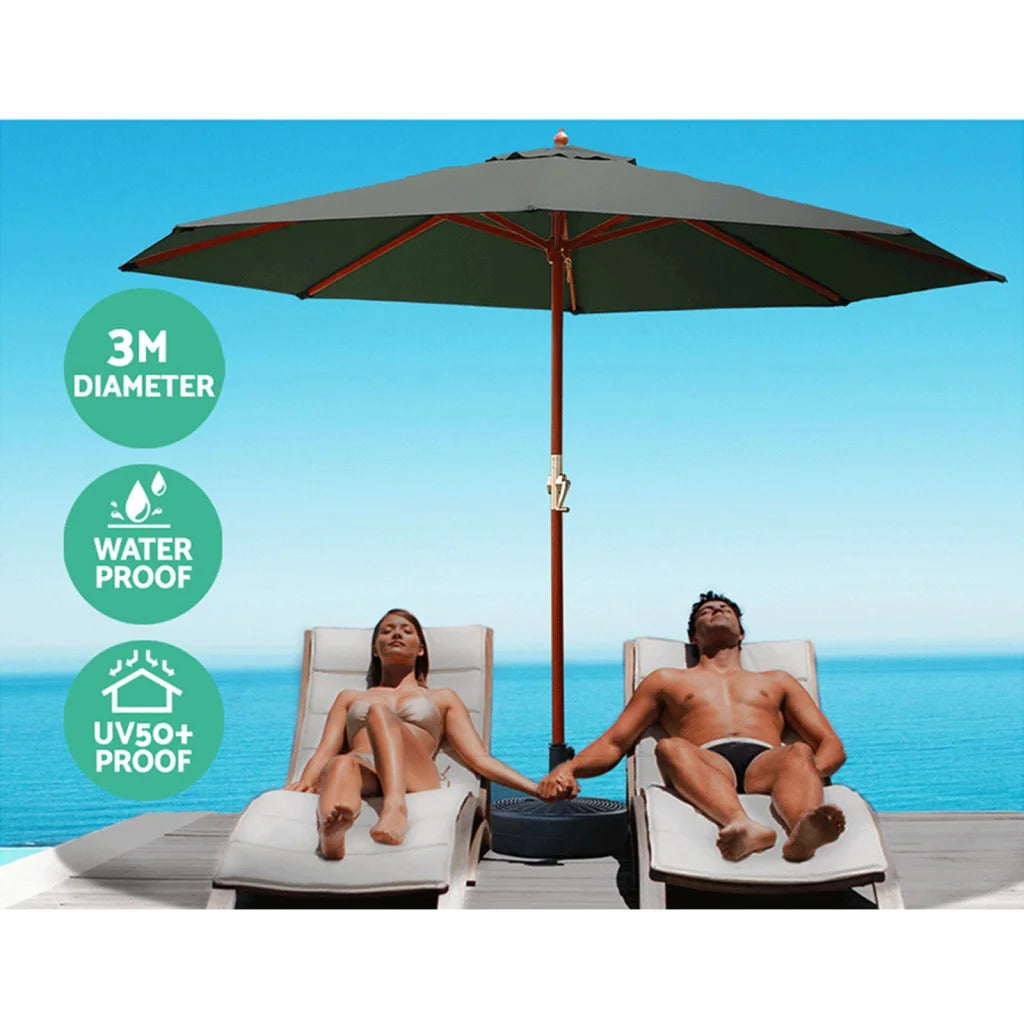 Outdoor Umbrella 3M Pole with Base Stand Sun Garden Deck