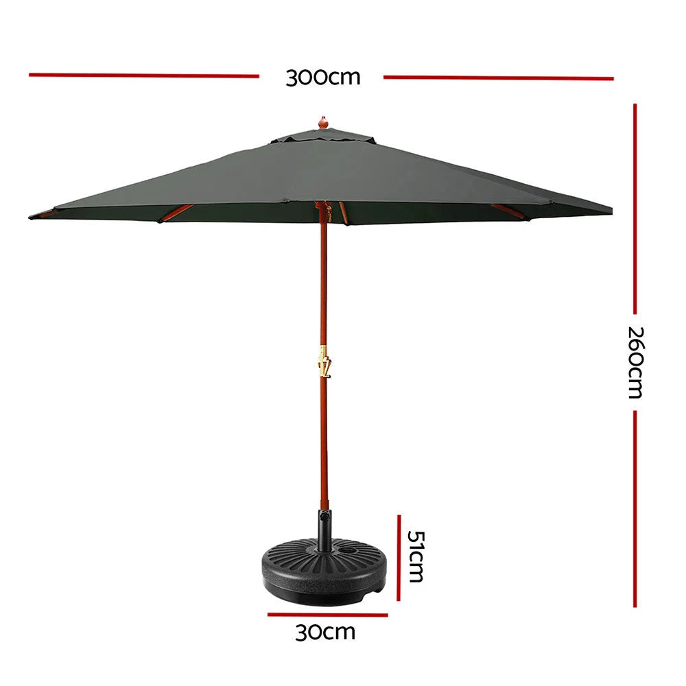 Outdoor Umbrella 3M Pole with Base Stand Sun Garden Deck