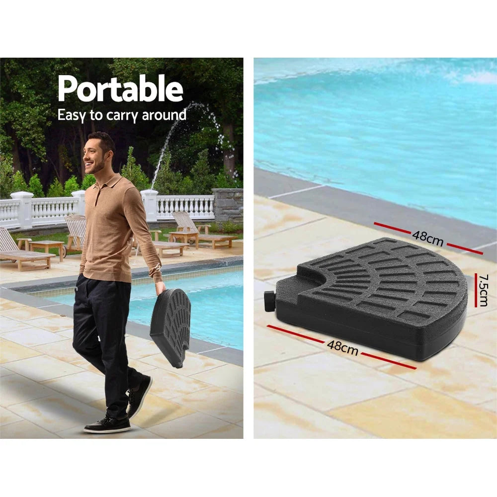 Outdoor umbrella base with storage context and item proportions