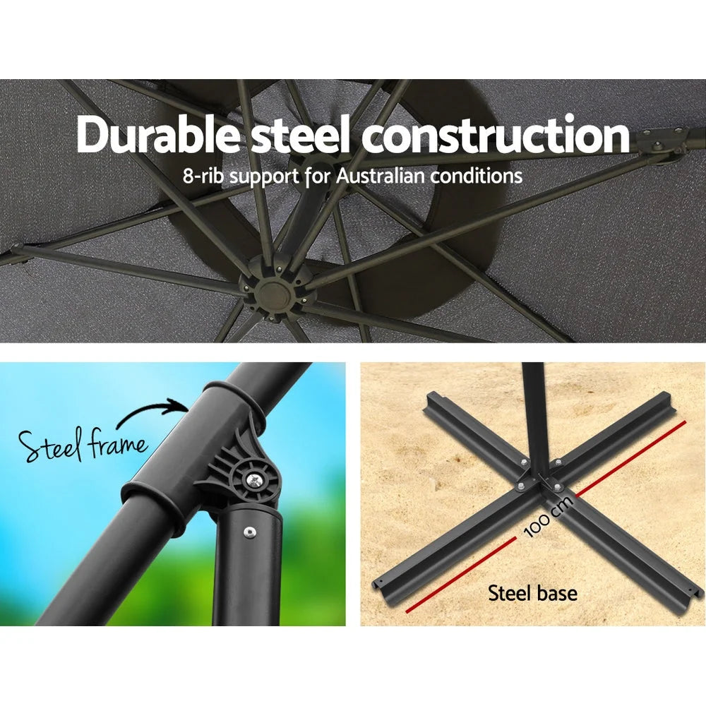Outdoor Umbrella 3M with 48x48cm Base Cantilever Sun Beach