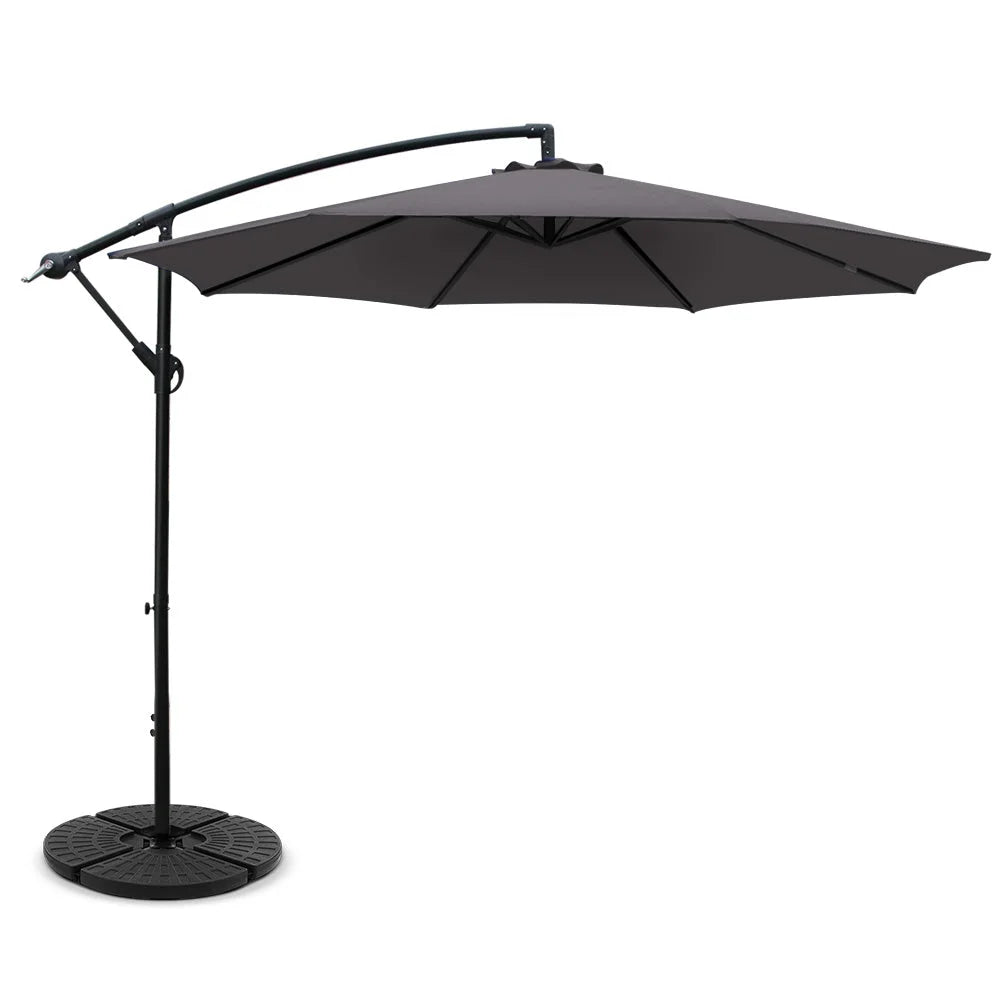 Outdoor Umbrella 3M with Base Cantilever Sun Beach Garden Patio Charcoal