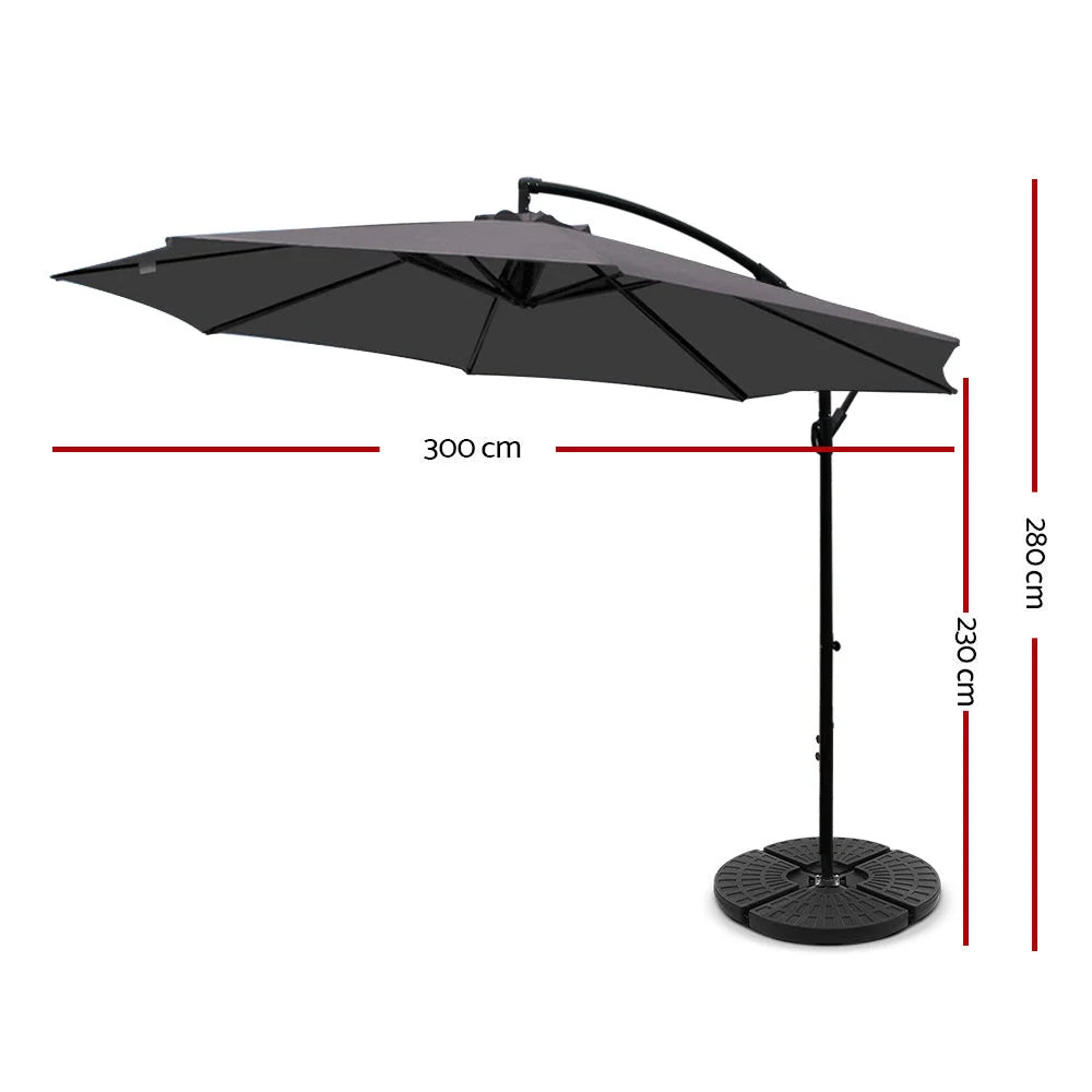 Outdoor Umbrella 3M with 48x48cm Base Cantilever Sun Beach