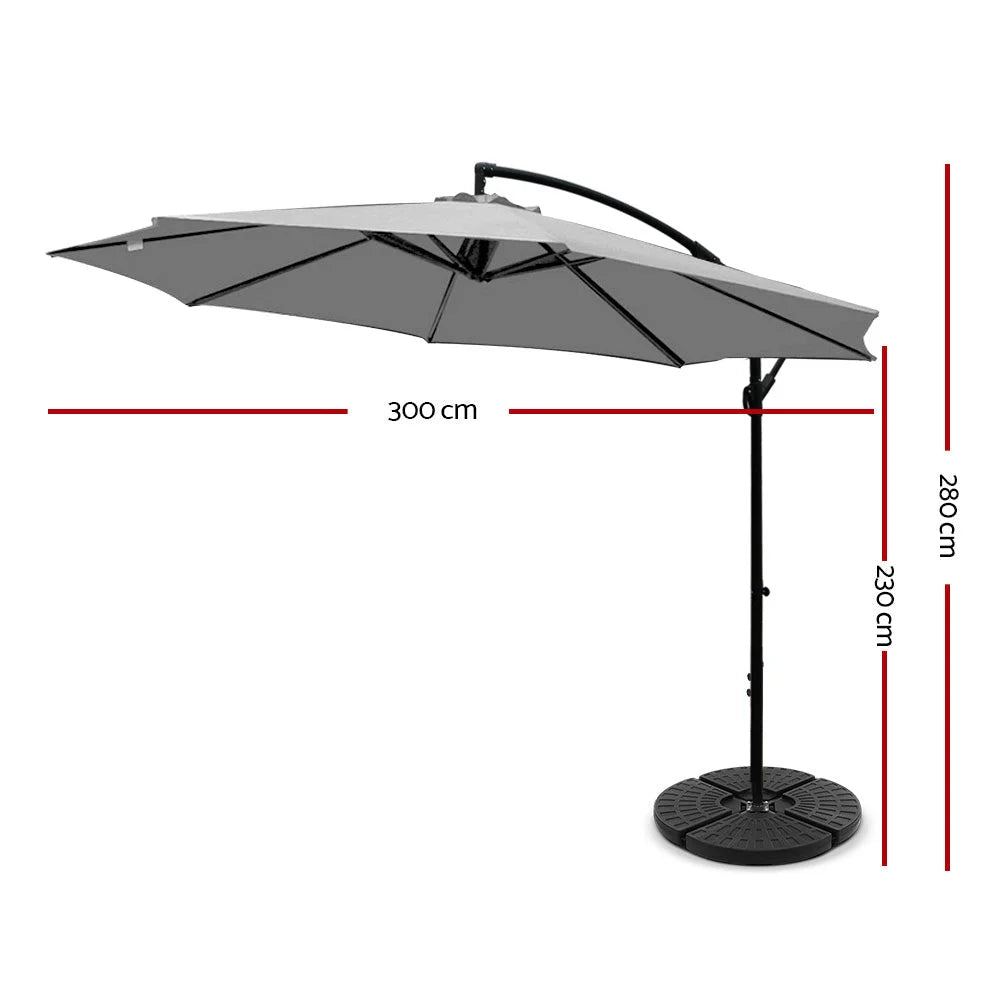 Outdoor Umbrella 3M with 48x48cm Base Cantilever Sun Beach