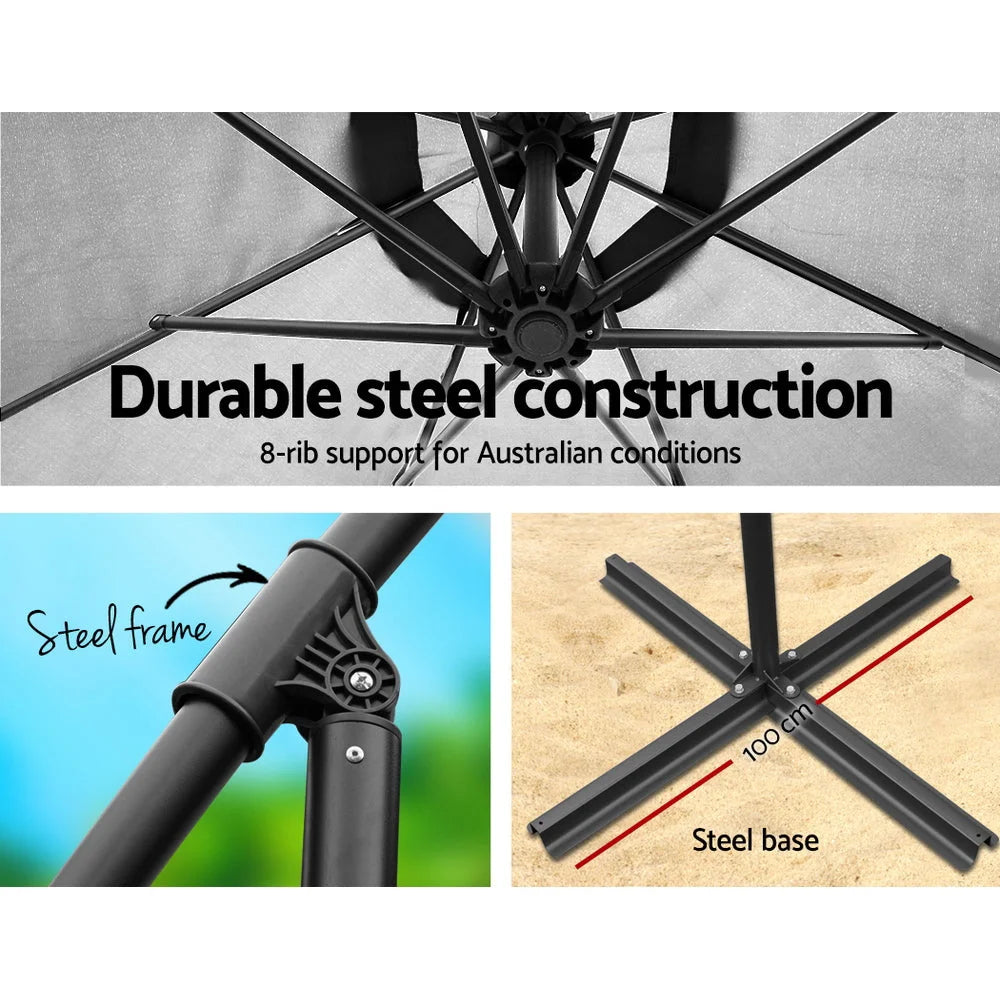 Outdoor Umbrella 3M with 48x48cm Base Cantilever Sun Beach