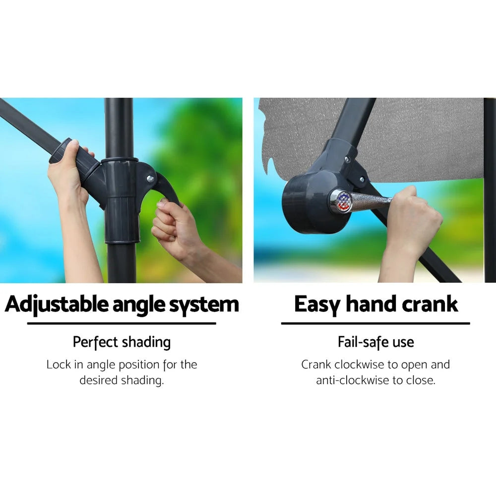 Outdoor Umbrella 3M with 48x48cm Base Cantilever Sun Beach